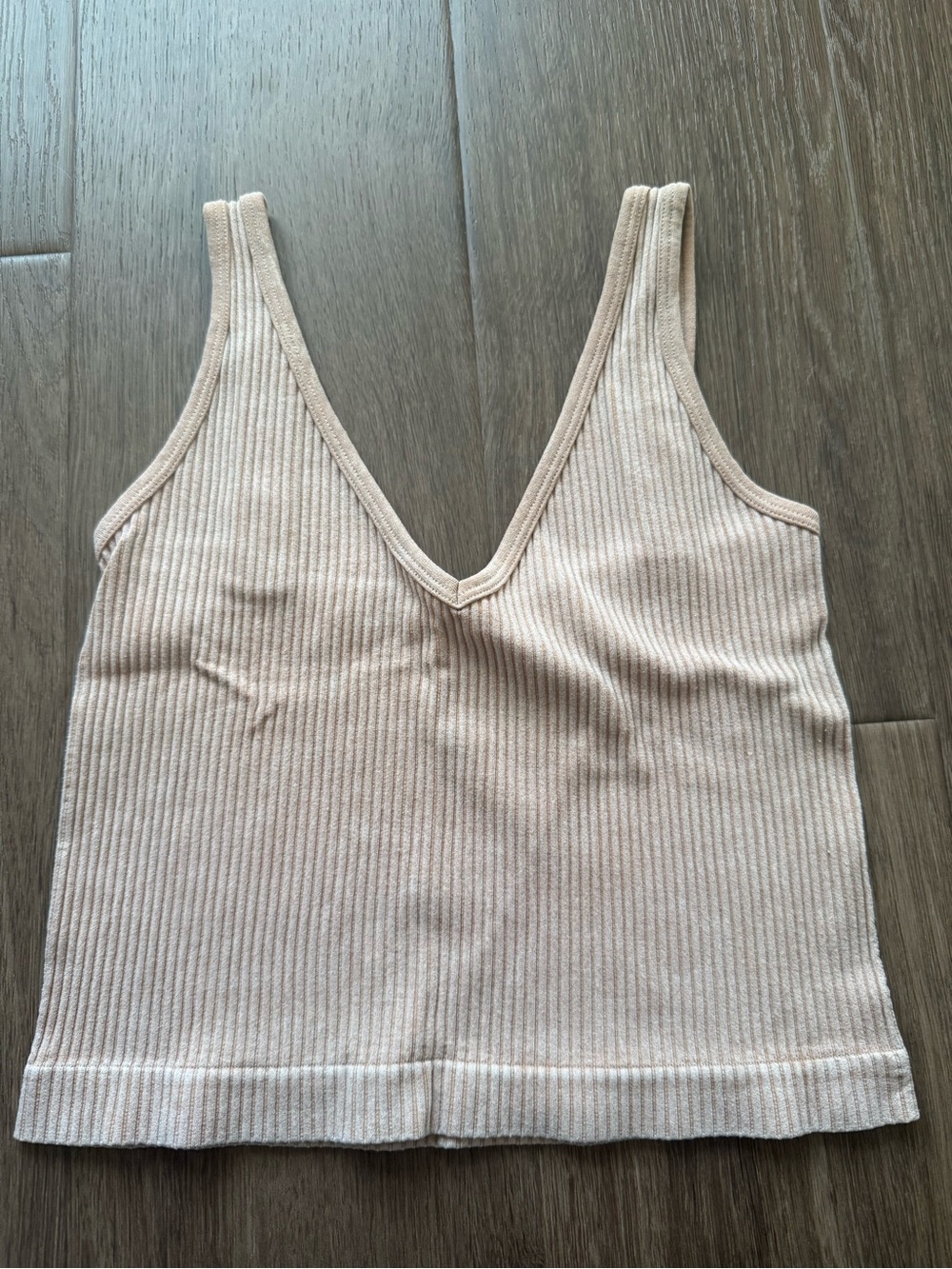 Aura Ribbed V-Neck Tank Top - Beige